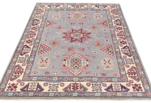 Light Gray Geometric Modern 4X6 Kazak Pakistan Rug