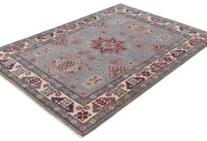 Light Gray Geometric Modern 4X6 Kazak Pakistan Rug