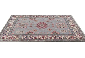 Light Gray Geometric Modern 4X6 Kazak Pakistan Rug