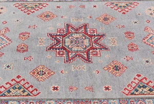 Light Gray Geometric Modern 4X6 Kazak Pakistan Rug