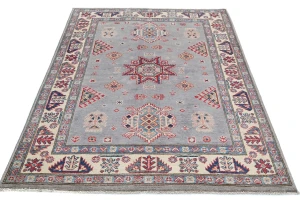 Light Gray Geometric Modern 4X6 Kazak Pakistan Rug