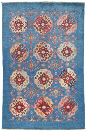 Blue Geometric Modern 4X6 Kazak Pakistan Rug