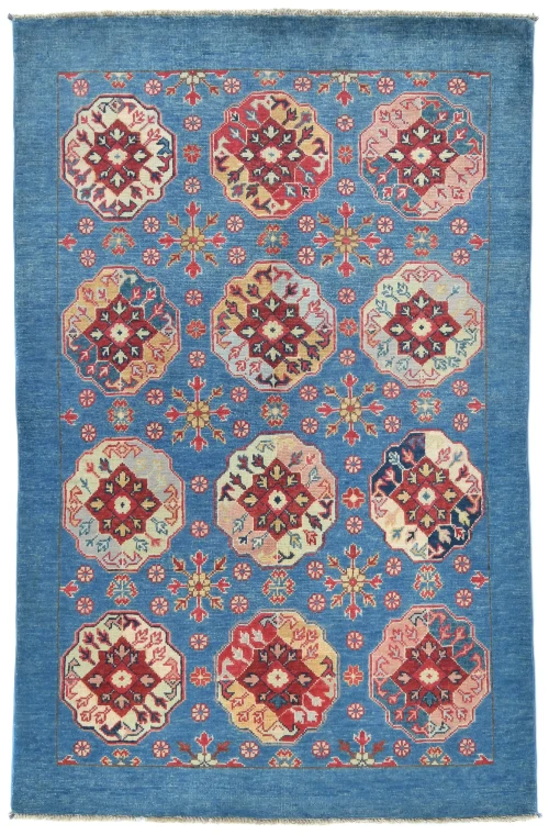 Blue Geometric Modern 4X6 Kazak Pakistan Rug