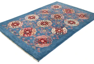 Blue Geometric Modern 4X6 Kazak Pakistan Rug