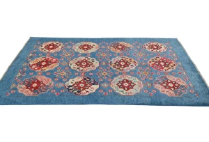 Blue Geometric Modern 4X6 Kazak Pakistan Rug