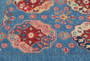 Blue Geometric Modern 4X6 Kazak Pakistan Rug