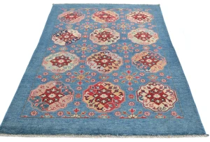 Blue Geometric Modern 4X6 Kazak Pakistan Rug