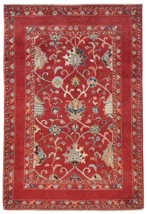 Red Floral Modern 4X6 Kazak Oushak Pakistan Rug