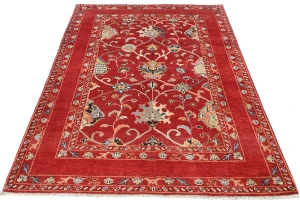 Red Floral Modern 4X6 Kazak Oushak Pakistan Rug