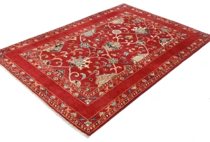 Red Floral Modern 4X6 Kazak Oushak Pakistan Rug