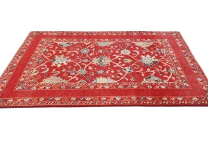 Red Floral Modern 4X6 Kazak Oushak Pakistan Rug