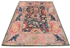 Dark Navy Floral Modern 4X6 Kazak Oushak Pakistan Rug
