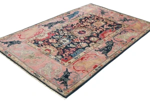 Dark Navy Floral Modern 4X6 Kazak Oushak Pakistan Rug
