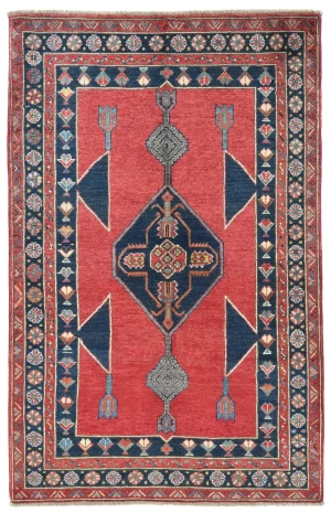 Red Modern Geometric 4X6 Kazak Oushak Oriental Rug