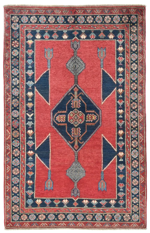 Red Modern Geometric 4X6 Kazak Oushak Oriental Rug