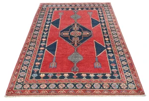 Red Modern Geometric 4X6 Kazak Oushak Oriental Rug