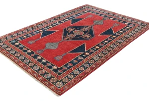 Red Modern Geometric 4X6 Kazak Oushak Oriental Rug