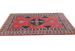 Red Modern Geometric 4X6 Kazak Oushak Oriental Rug