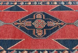 Red Modern Geometric 4X6 Kazak Oushak Oriental Rug