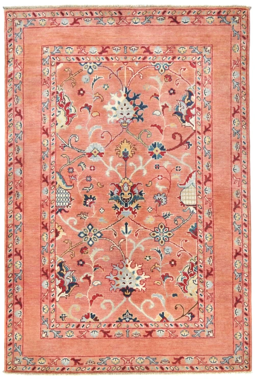 Coral Floral Modern 4X6 Kazak Oushak Oriental Rug
