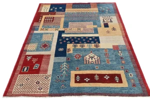 Multicolored Geometric Modern 4X6 Kazak Oushak Oriental Rug