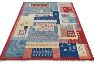 Multicolored Geometric Modern 4X6 Kazak Oushak Oriental Rug