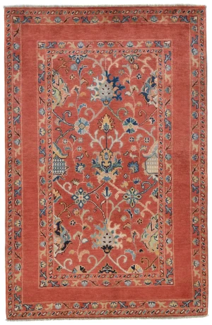 Orange Tribal Floral 4X6 Kazak Peshawar Oriental Rug