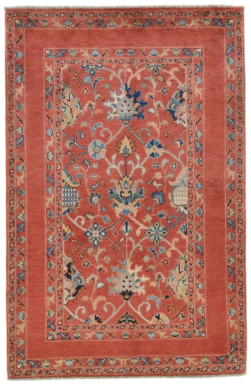 Orange Tribal Floral 4X6 Kazak Peshawar Oriental Rug