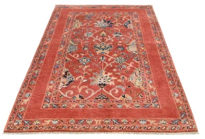 Orange Tribal Floral 4X6 Kazak Peshawar Oriental Rug