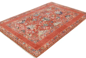 Orange Tribal Floral 4X6 Kazak Peshawar Oriental Rug