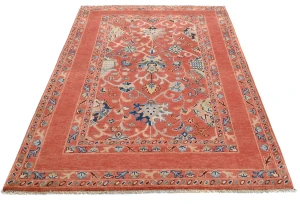 Orange Tribal Floral 4X6 Kazak Peshawar Oriental Rug
