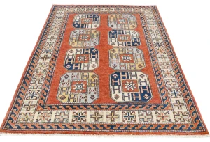 Dark Orange Modern Geometric 4X6 Kazak Oushak Pakistan Rug