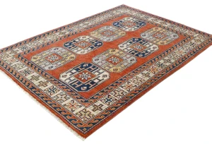 Dark Orange Modern Geometric 4X6 Kazak Oushak Pakistan Rug