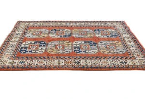 Dark Orange Modern Geometric 4X6 Kazak Oushak Pakistan Rug