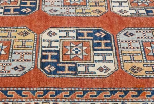 Dark Orange Modern Geometric 4X6 Kazak Oushak Pakistan Rug