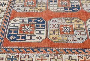 Dark Orange Modern Geometric 4X6 Kazak Oushak Pakistan Rug