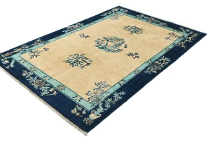 Cream Bordered Modern 4X6 Kazak Oushak Pakistan Rug