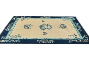 Cream Bordered Modern 4X6 Kazak Oushak Pakistan Rug