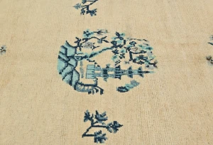 Cream Bordered Modern 4X6 Kazak Oushak Pakistan Rug