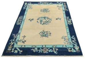 Cream Bordered Modern 4X6 Kazak Oushak Pakistan Rug