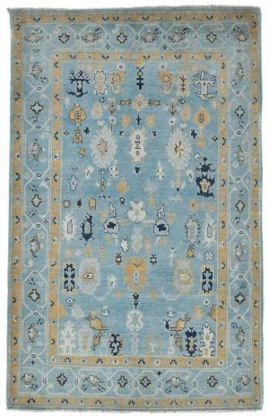 Light Blue Floral Modern 4X6 Oushak Kazak Pakistan Oriental Rug