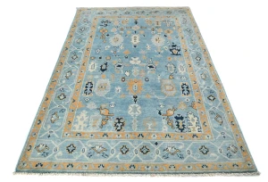 Light Blue Floral Modern 4X6 Oushak Kazak Pakistan Oriental Rug