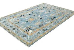 Light Blue Floral Modern 4X6 Oushak Kazak Pakistan Oriental Rug