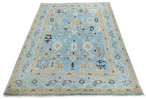 Light Blue Floral Modern 4X6 Oushak Kazak Pakistan Oriental Rug