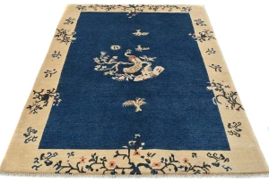 Navy Blue Bordered Modern 4X6 Kazak Osuhak Pakistan Rug