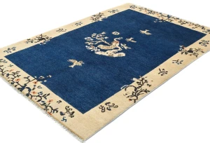 Navy Blue Bordered Modern 4X6 Kazak Osuhak Pakistan Rug