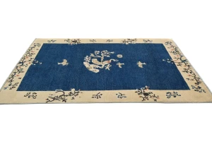 Navy Blue Bordered Modern 4X6 Kazak Osuhak Pakistan Rug