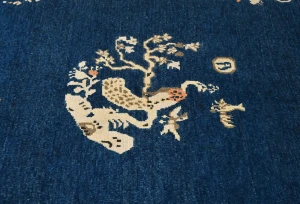 Navy Blue Bordered Modern 4X6 Kazak Osuhak Pakistan Rug