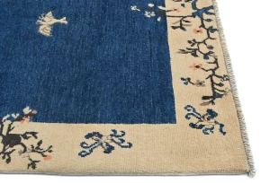 Navy Blue Bordered Modern 4X6 Kazak Osuhak Pakistan Rug