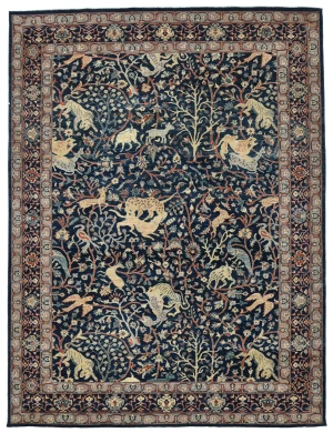 Dark Navy Pictorial Tribal 9X12 Oushak Oriental Rug